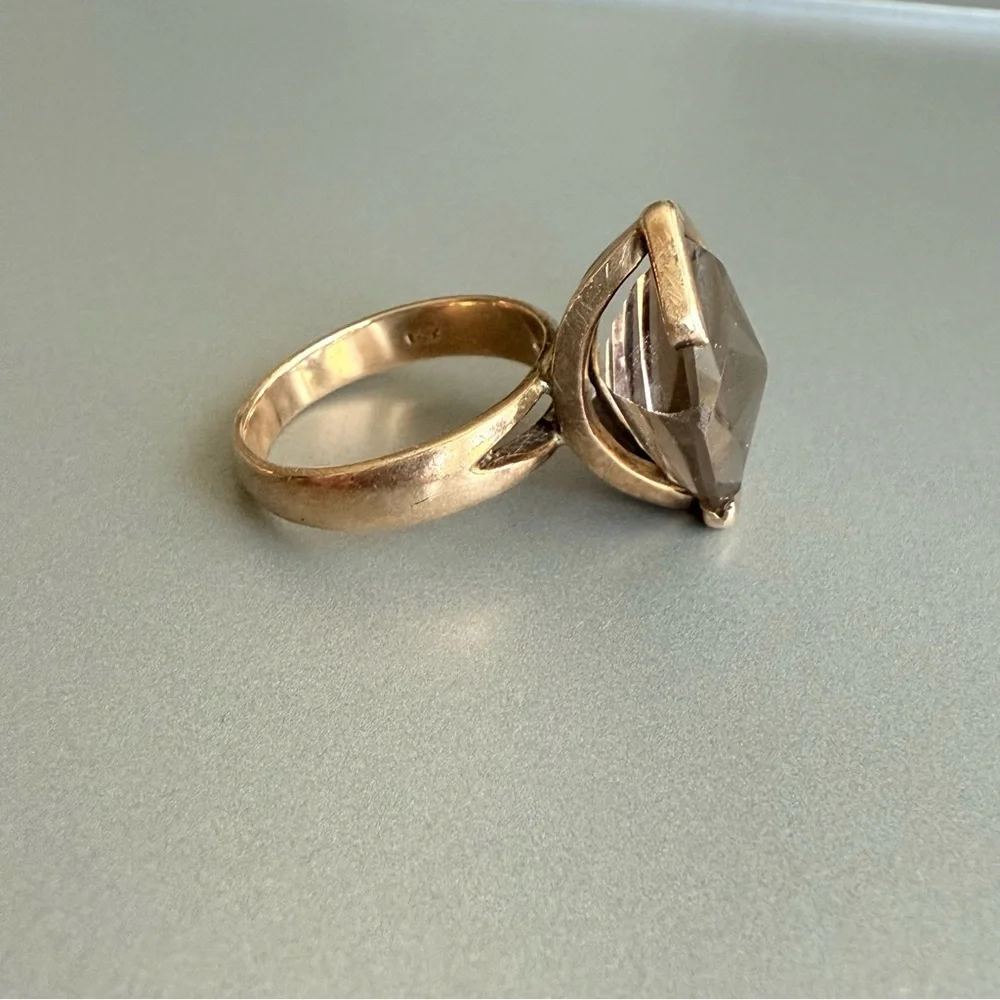 Estate Solid 14k Rose Gold Smoky Topaz Geometric Modernist Vintage Cockt…